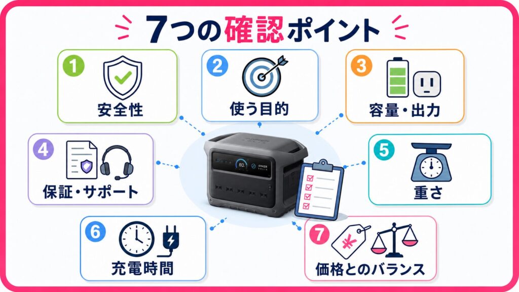 ポータブル電源を選ぶときに確認したい7つの基準