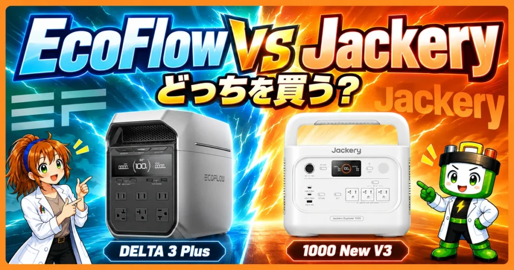 EcoFlow DELTA 3 PlusとJackery 1000 New V3を左右に大きく配置した比較記事のアイキャッチ