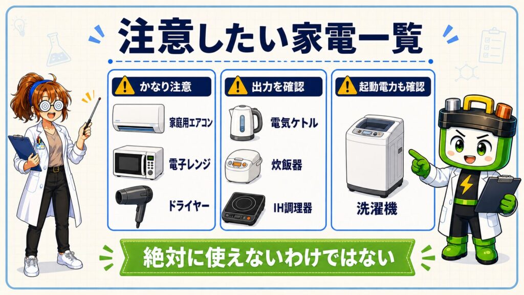 ポータブル電源で使用する際に注意したいエアコンや電子レンジなどの家電一覧