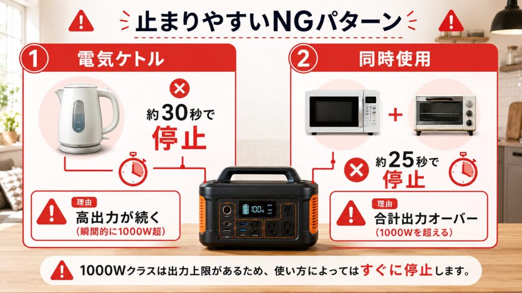 1000Wクラスで電気ケトルや同時使用が止まりやすい理由をまとめた図解