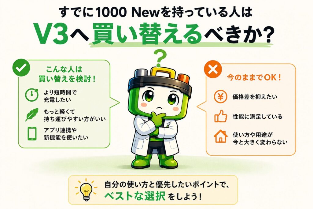すでに1000 Newを持っている人がV3へ買い替えるべきかを判断するイメージ画像