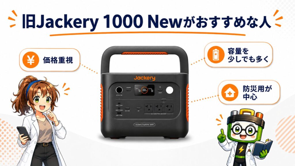 旧Jackery 1000 Newがおすすめな人の特徴をまとめたイメージ画像