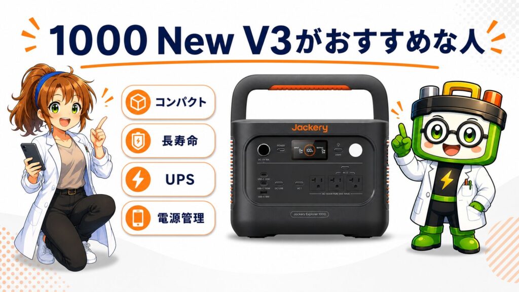 Jackery 1000 New V3がおすすめな人の特徴をまとめたイメージ画像