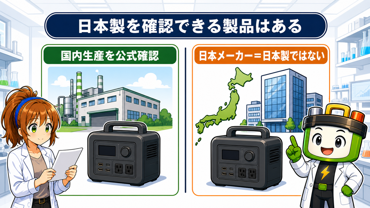 日本製を確認できる製品と日本メーカーの違いを示す図