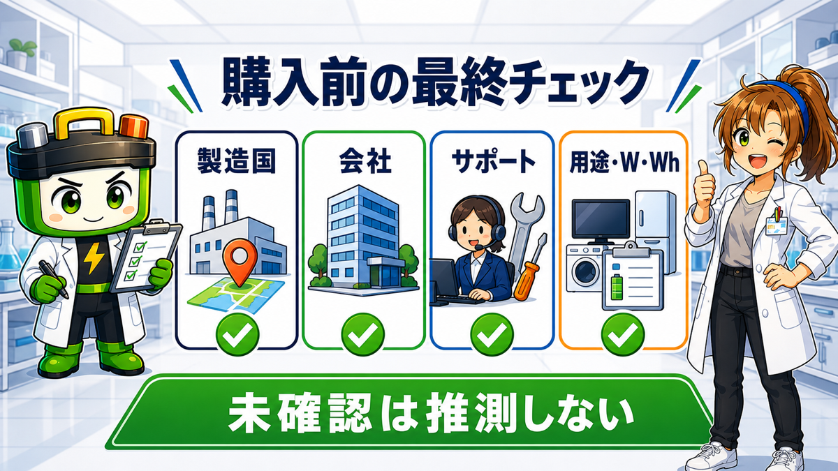 製造国、会社、サポート、用途を確認する購入前チェック