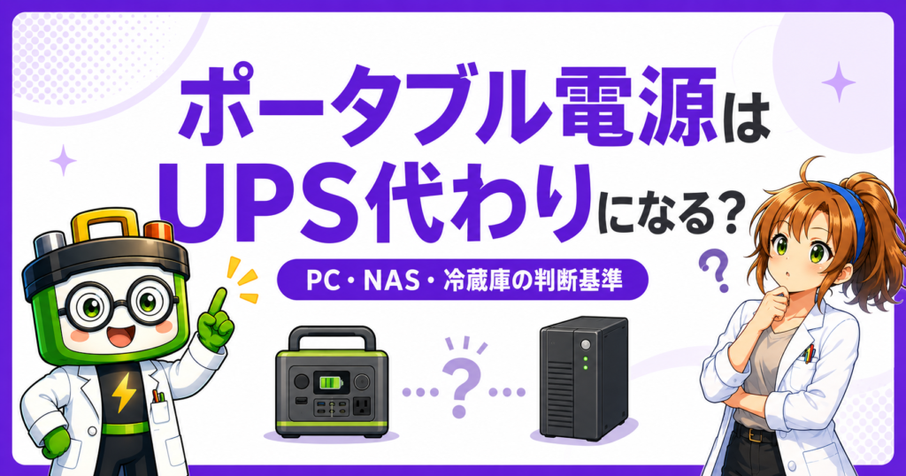 ポータブル電源はUPS代わりになるかPC・NAS・冷蔵庫の判断基準を示したアイキャッチ画像