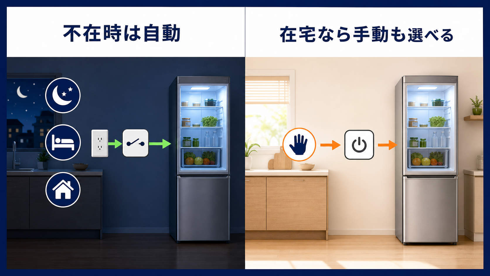 不在時は自動切替、在宅時は手動接続も選べる冷蔵庫の停電対策