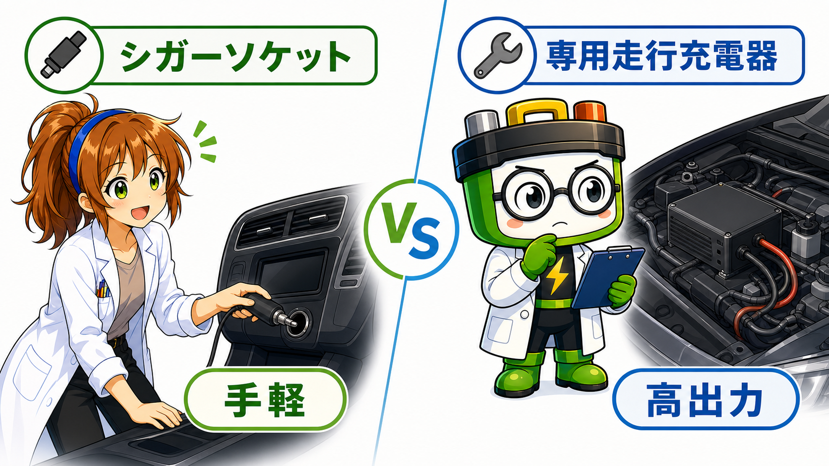 シガーソケット充電と専用走行充電器の手軽さと出力の違い