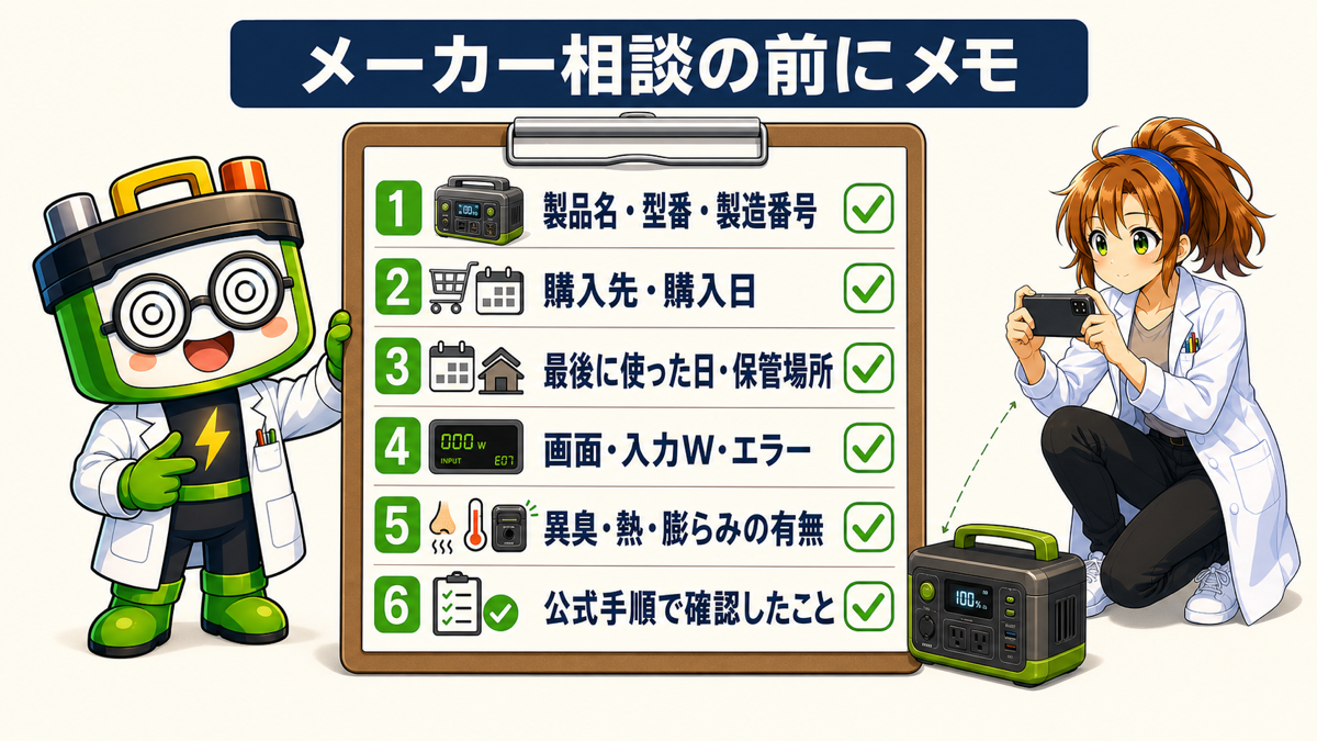 ポータブル電源のメーカー相談前に用意する型番や症状などの情報