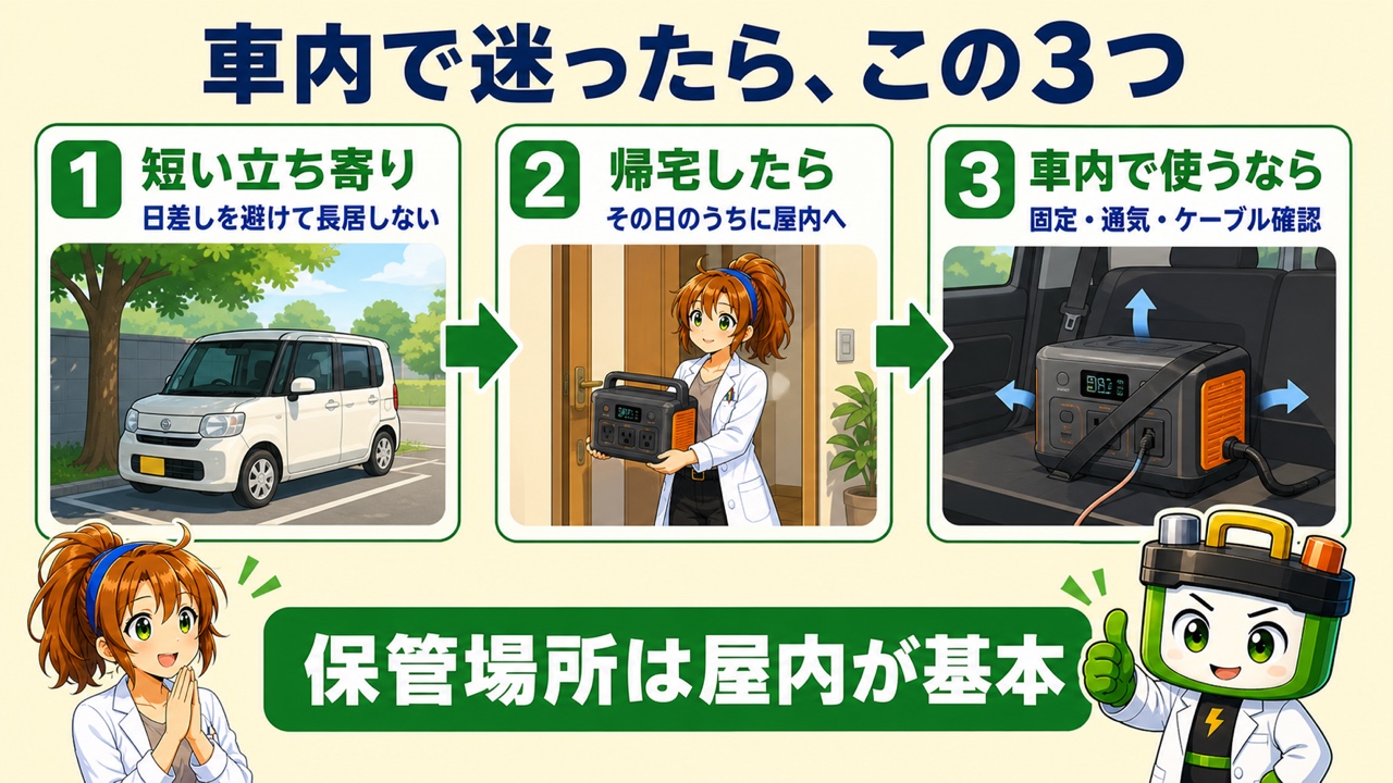 ポータブル電源を車内で扱うときに覚えたい3つの行動