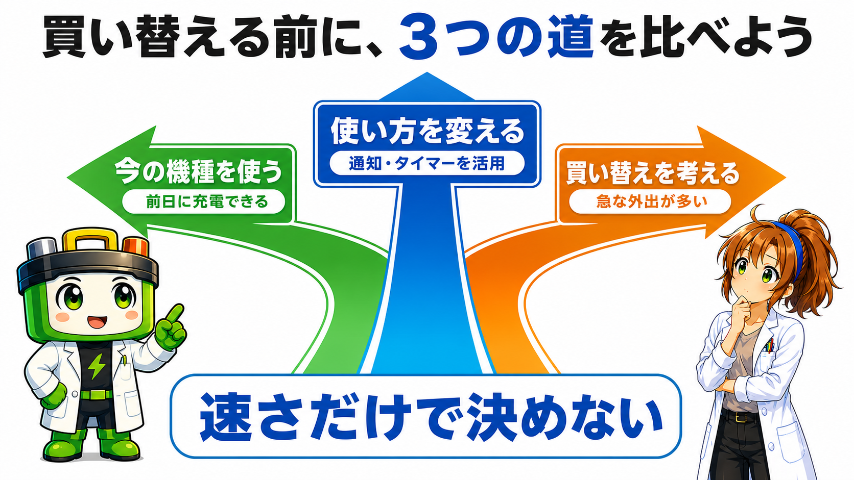 今の機種を使う・使い方を変える・買い替えるの3つの判断を示した図