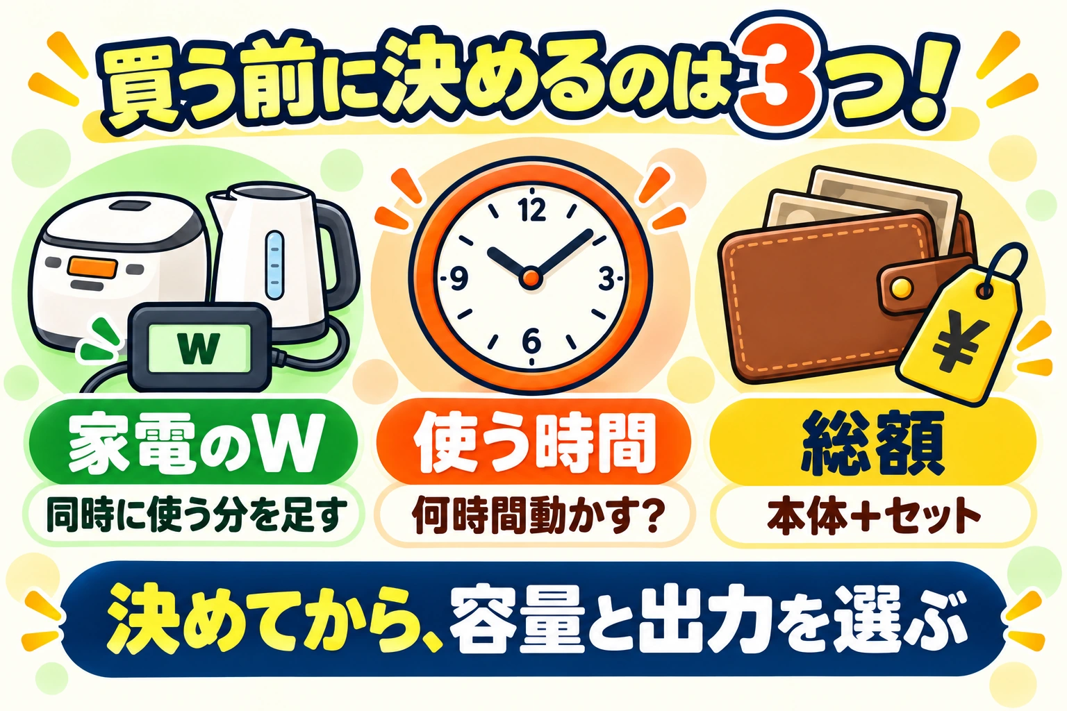 買う前に決める家電のW、使う時間、総額