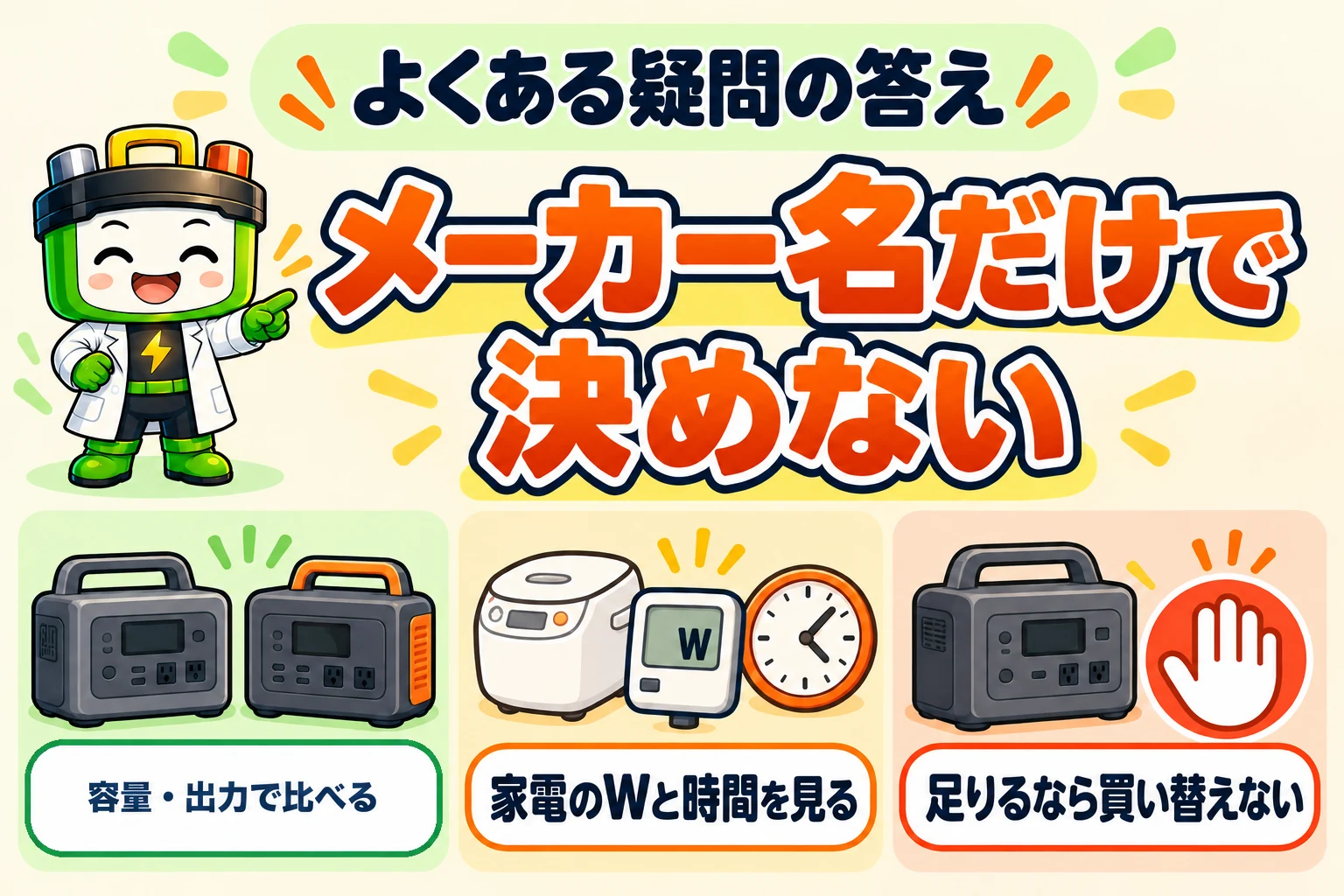 メーカー名だけで決めず、容量と出力で比べる3つの考え方