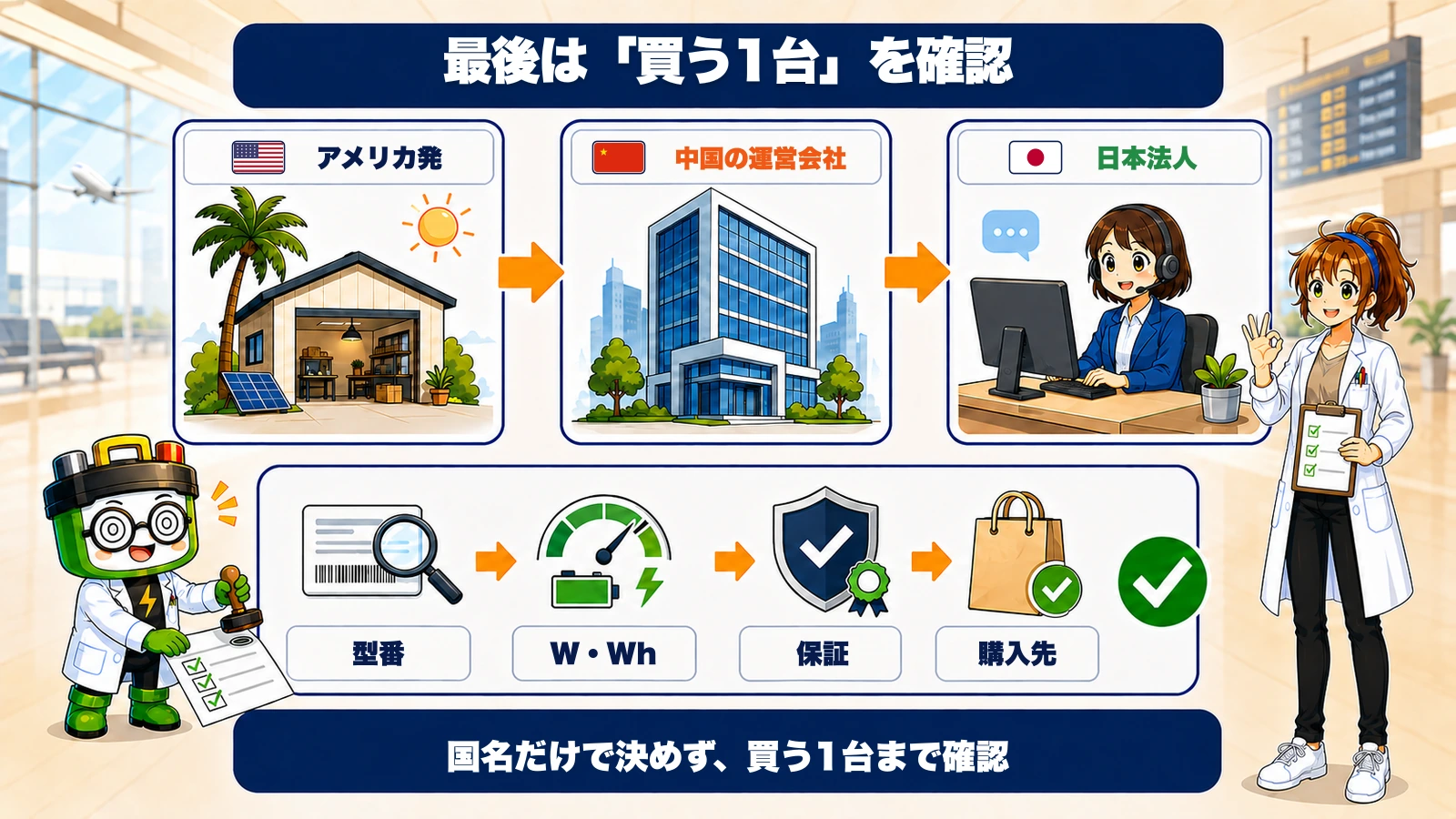 Jackeryの会社情報から型番、WとWh、保証、購入先へ進む確認ルート
