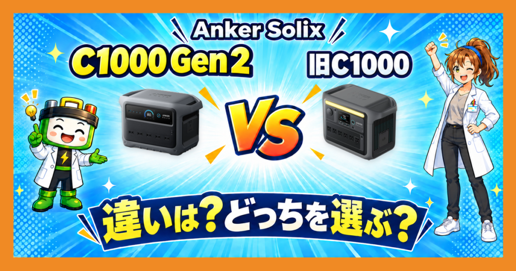 Anker Solix C1000 Gen 2を左、旧C1000を右に配置し、用途に合う選び方を比べる記事のアイキャッチ。